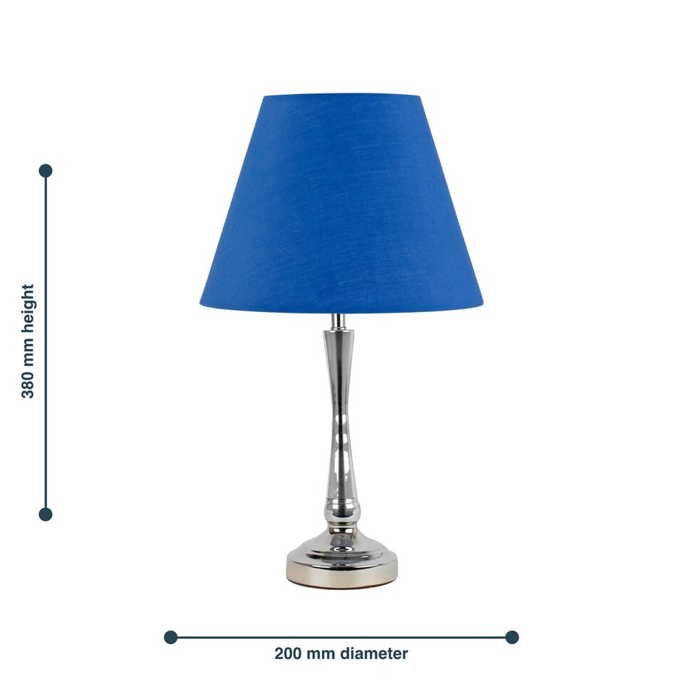 image 1 of Chrome Table Lamp with Stem Detail and Royal Blue Shade Chrome | Blue