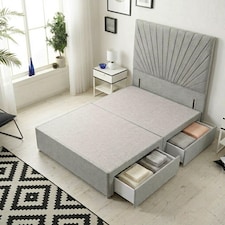 Sunburst Divan Bed with 2 Drawers & 54'' Floor Standing Headboard Tweed Fabric | Grey | Grey
