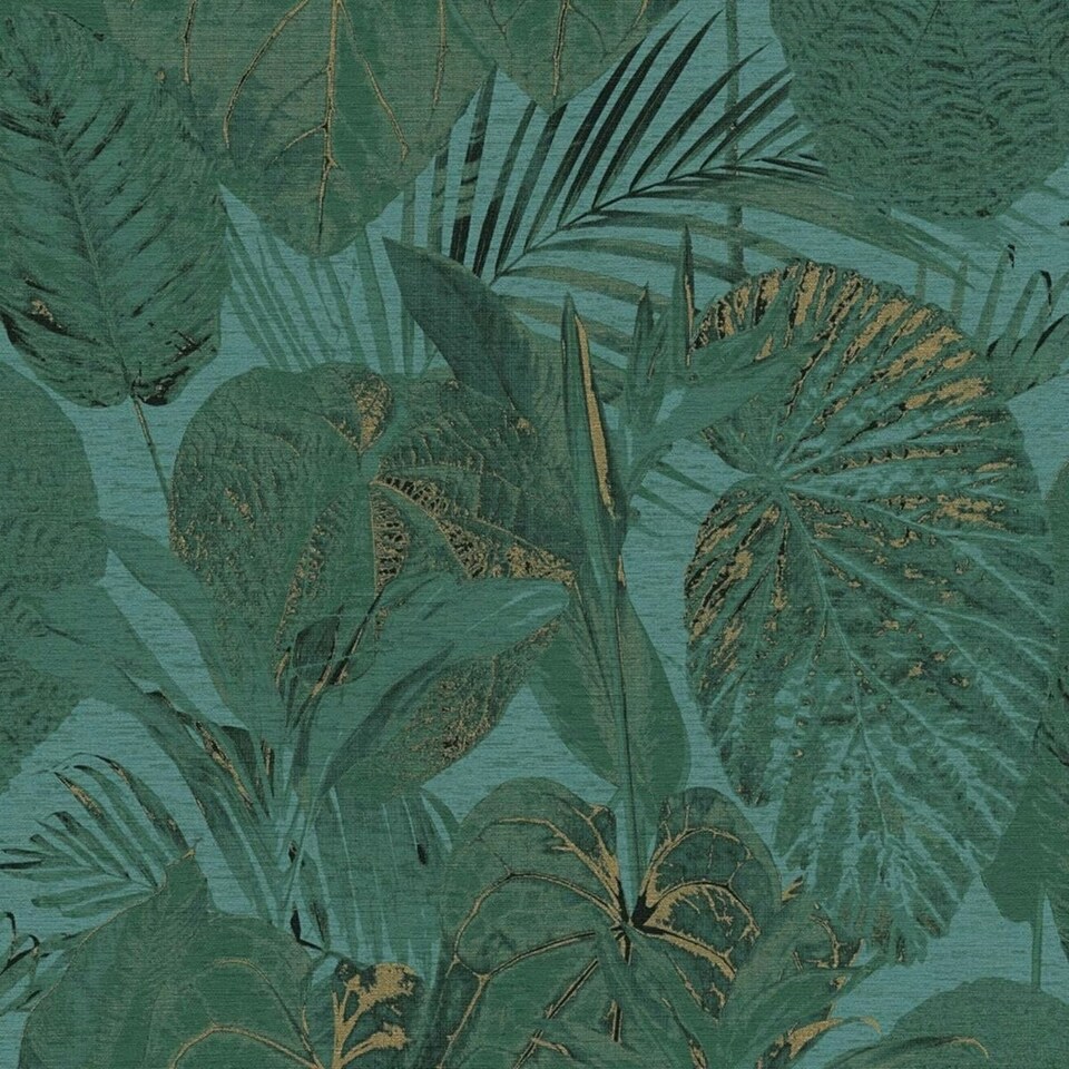 image 1 of AS Creation Famous Garden Tropical Leaves Textured Wallpaper - Green/Gold - 10m x 53cm | Green