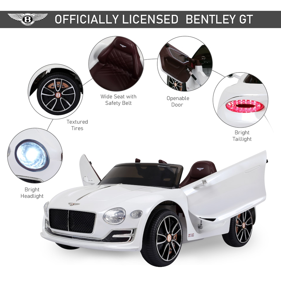 image 1 of HOMCOM Bentley GT Licensed 12V Electric Car for Kids, Kid's Electric Ride on with Remote Control, Ride on Car with LED Lights, Music, for 3-5 Years, White