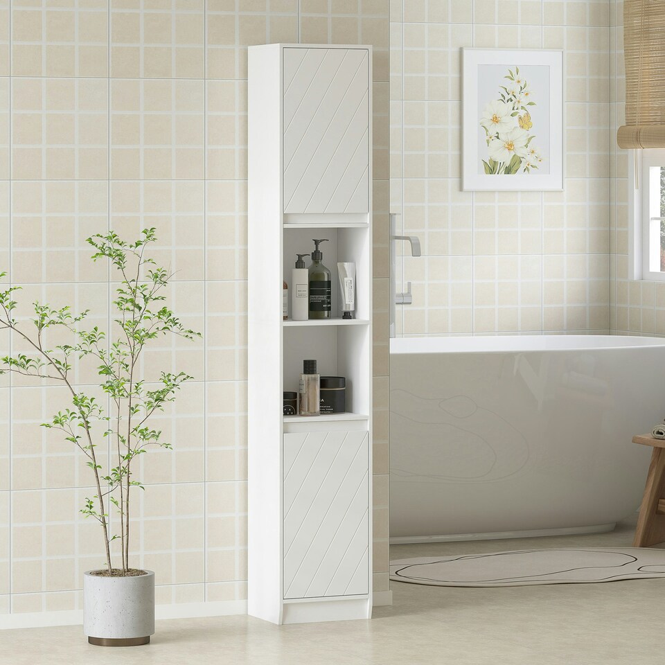 image 1 of HOMCOM Narrow Bathroom Storage Cabinet with Open Compartment, White White