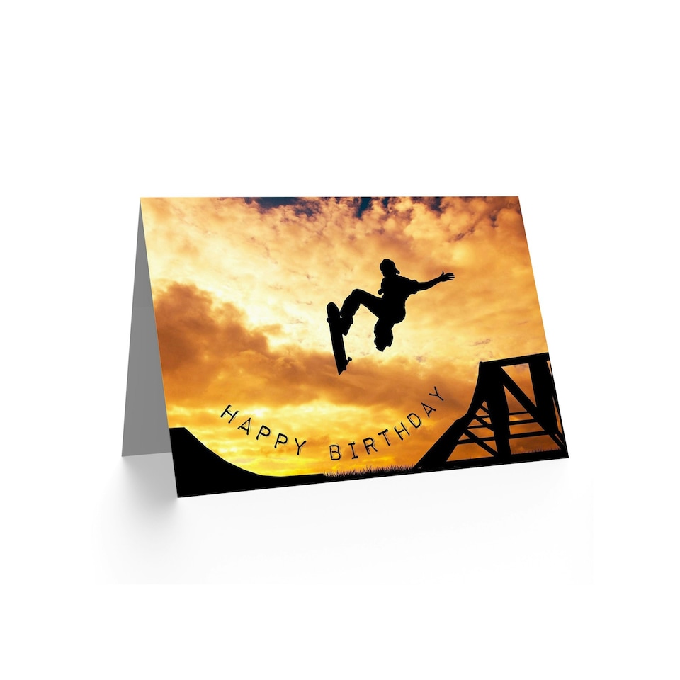 image 1 of Skateborder Skatebord Ramp Sunset Action Shot Birthday Greeting Card