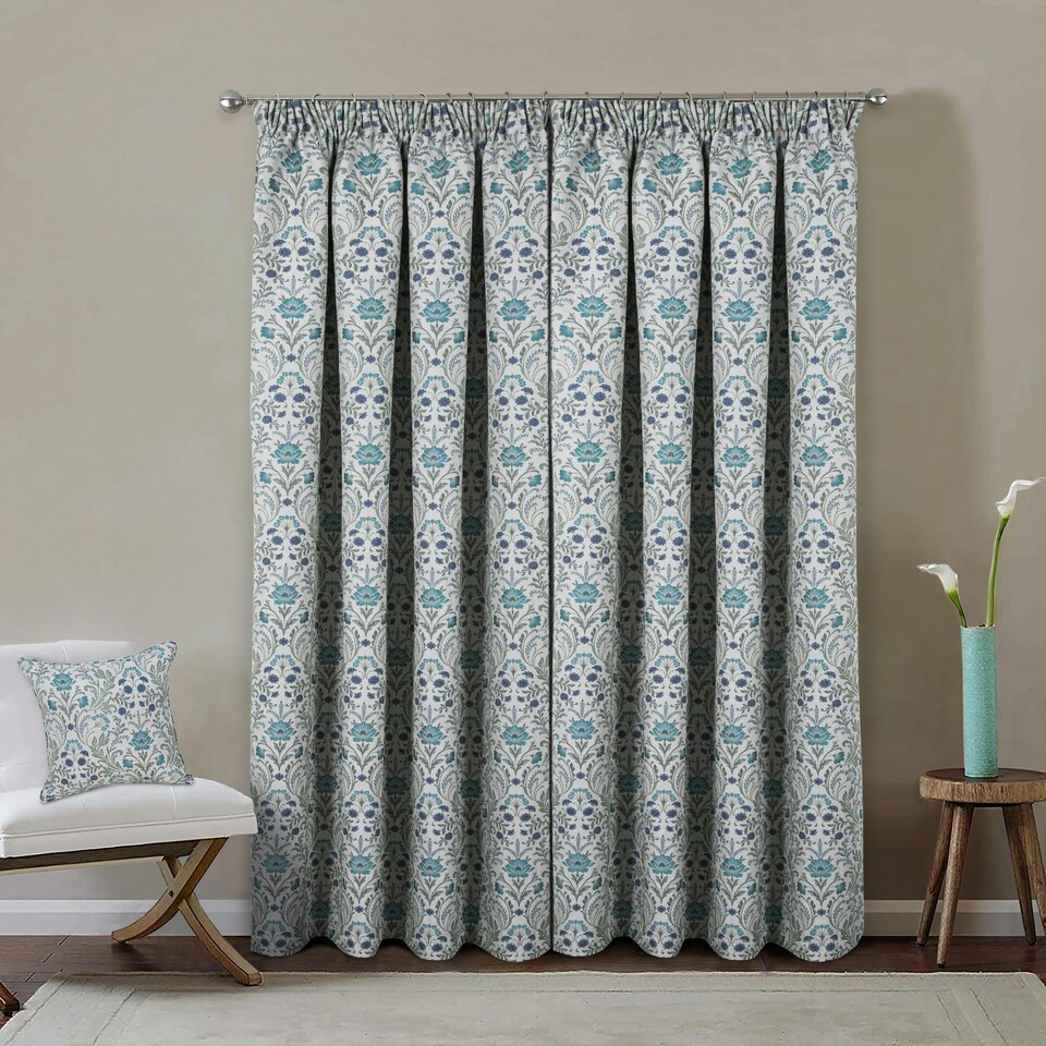 image 1 of Enhanced Living Cotswold Blue Floral Tape Top 100% Blackout Curtains 90 x 90 inch (229x229cm) Thermal Noise Reducing Curtains for Bedroom and Living Room