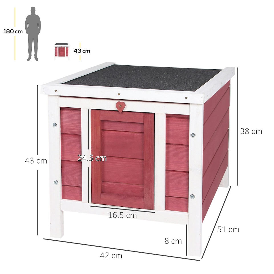 image 1 of PawHut Rabbit Hutch, Bunny Cage Outdoor Wooden House w/ Asphalt Roof, Red