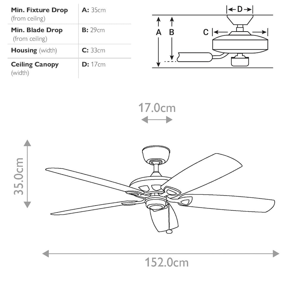 image 1 of Kevlar 152cm Pull Chain 5 Blade Ceiling Fan Matte White