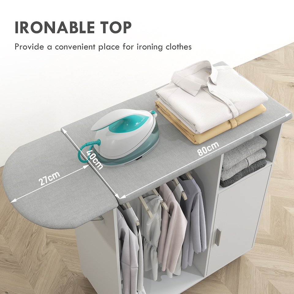 image 1 of HOMCOM Rolling Ironing Board Cabinet, Foldable Ironing Station with Storage