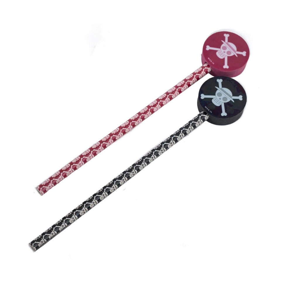 image 1 of One Piece Pencil and Topper (Pack of 2) - Black/Red/White - One Size
