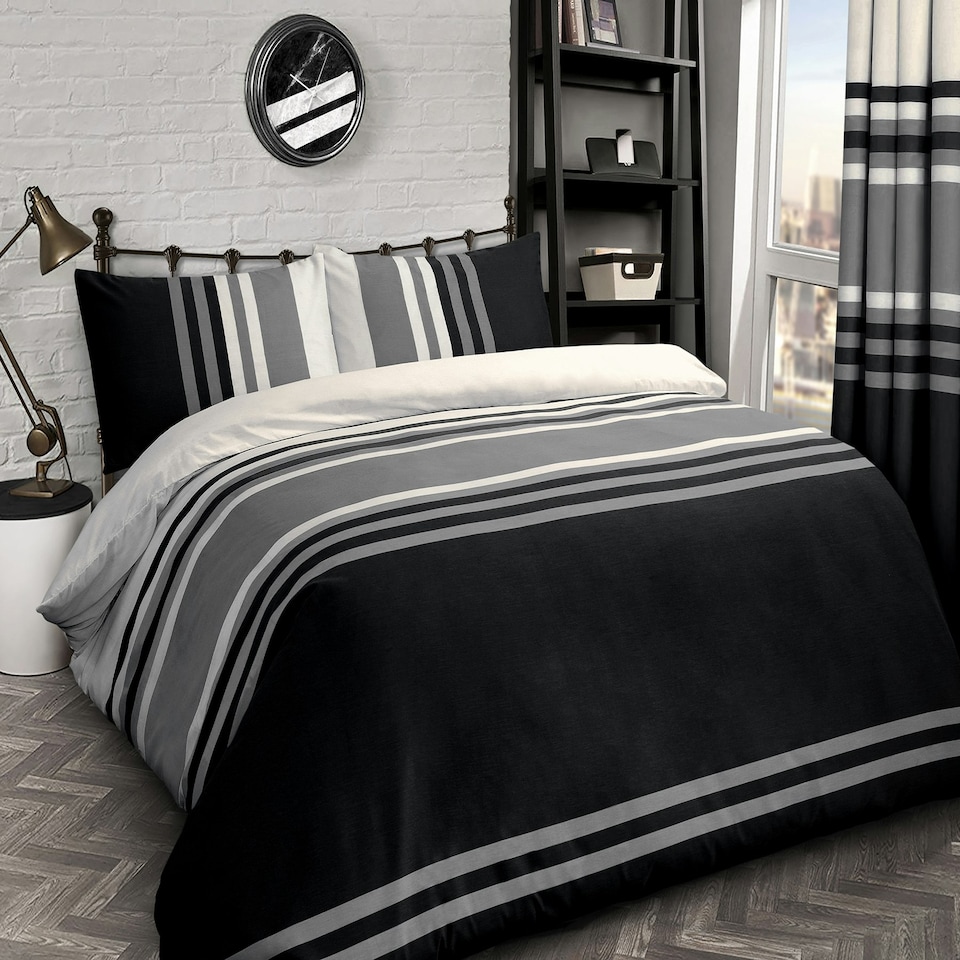 image 1 of Velosso Tonal Printed Cotton Blend Duvet Cover and Pillowcase Set Black | King