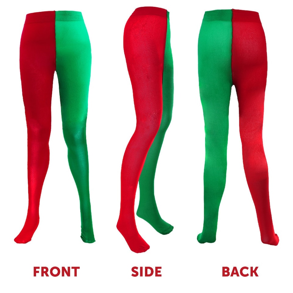 image 1 of Red and Green Elf Christmas Tights | Multi | XL