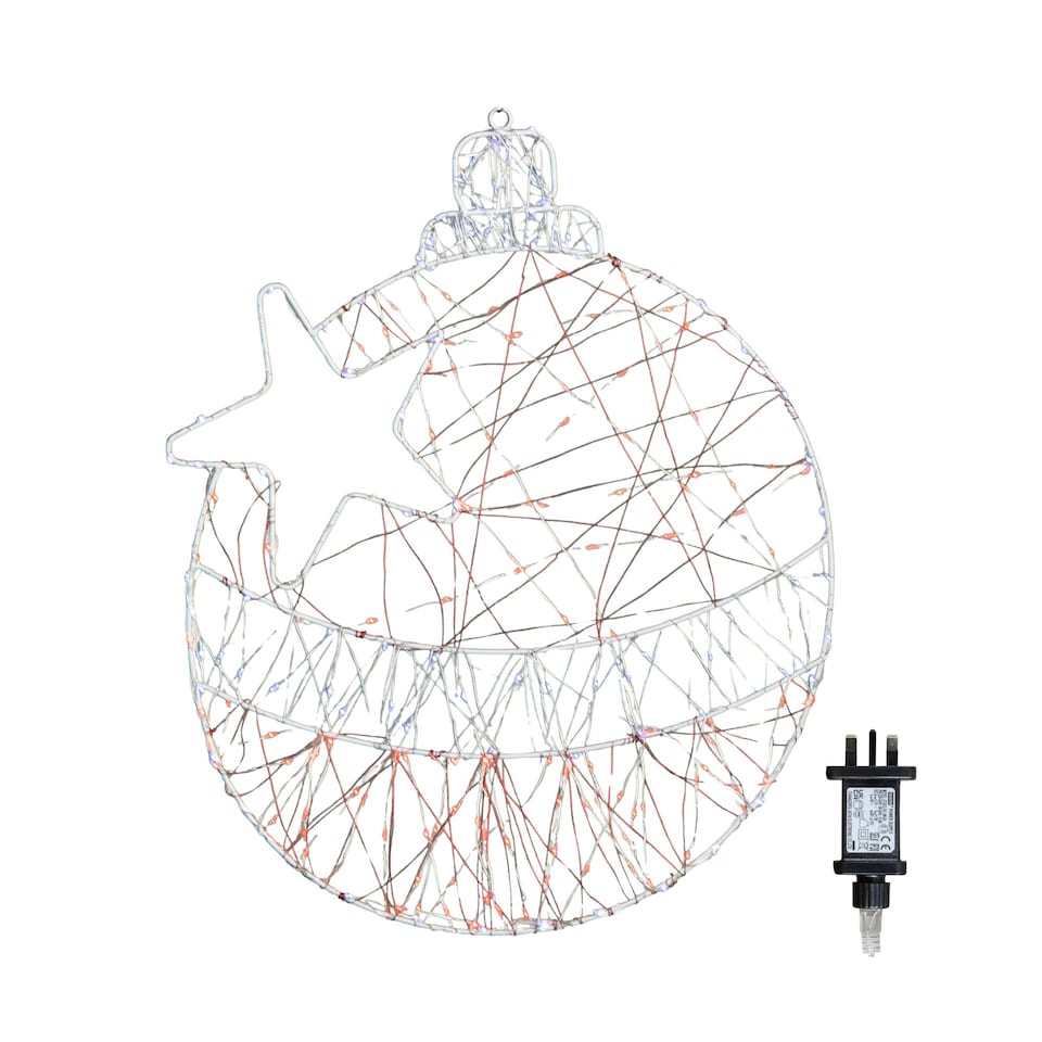 image 1 of 52cm x 42cm Light up Christmas Ball Dewdrop Silhouette with Twinkling Red and White LEDs