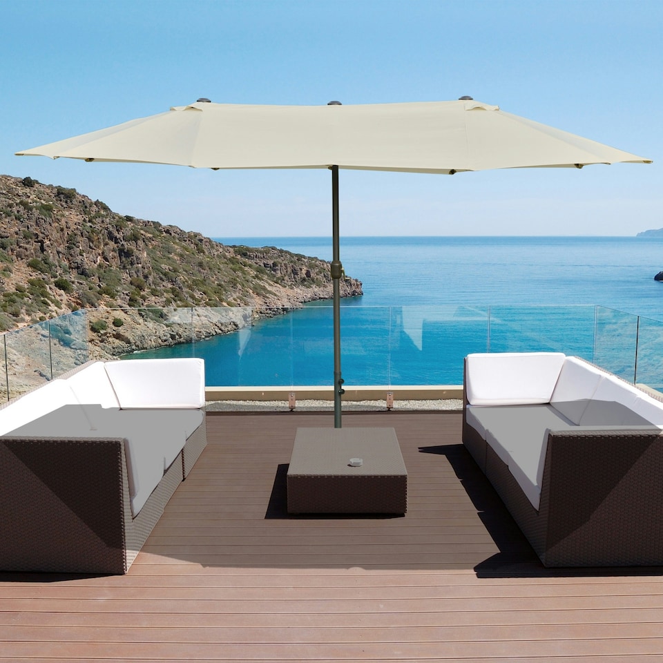 image 1 of Outsunny 4.6M Garden Patio Umbrella Canopy Parasol Sun Shade w/ Base Off White