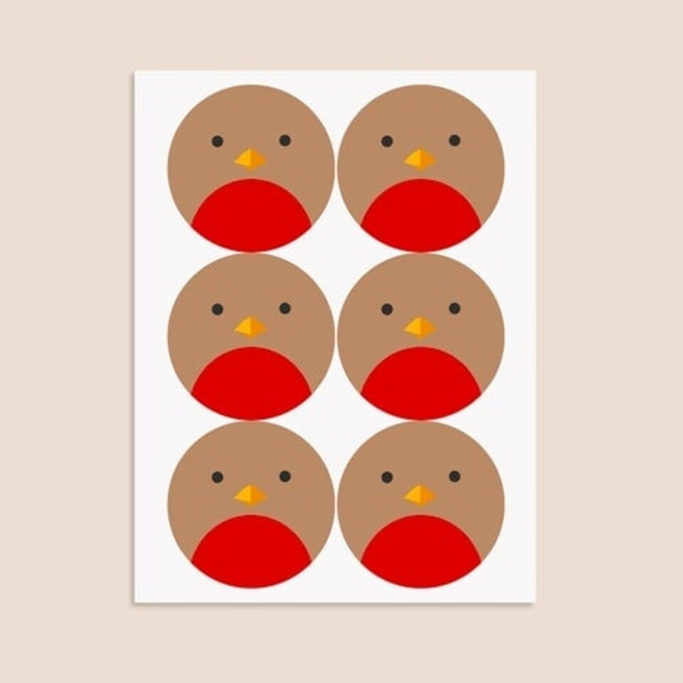 image 1 of Christmas Robin Round Stickers 88mm - Sheet of 6