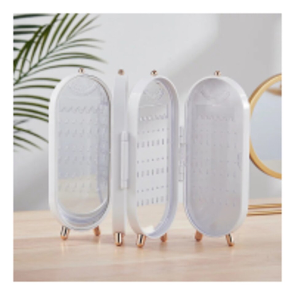 image 1 of 4-Tier Jewelry Organizer Box with Mirror – Earring & Ring Storage