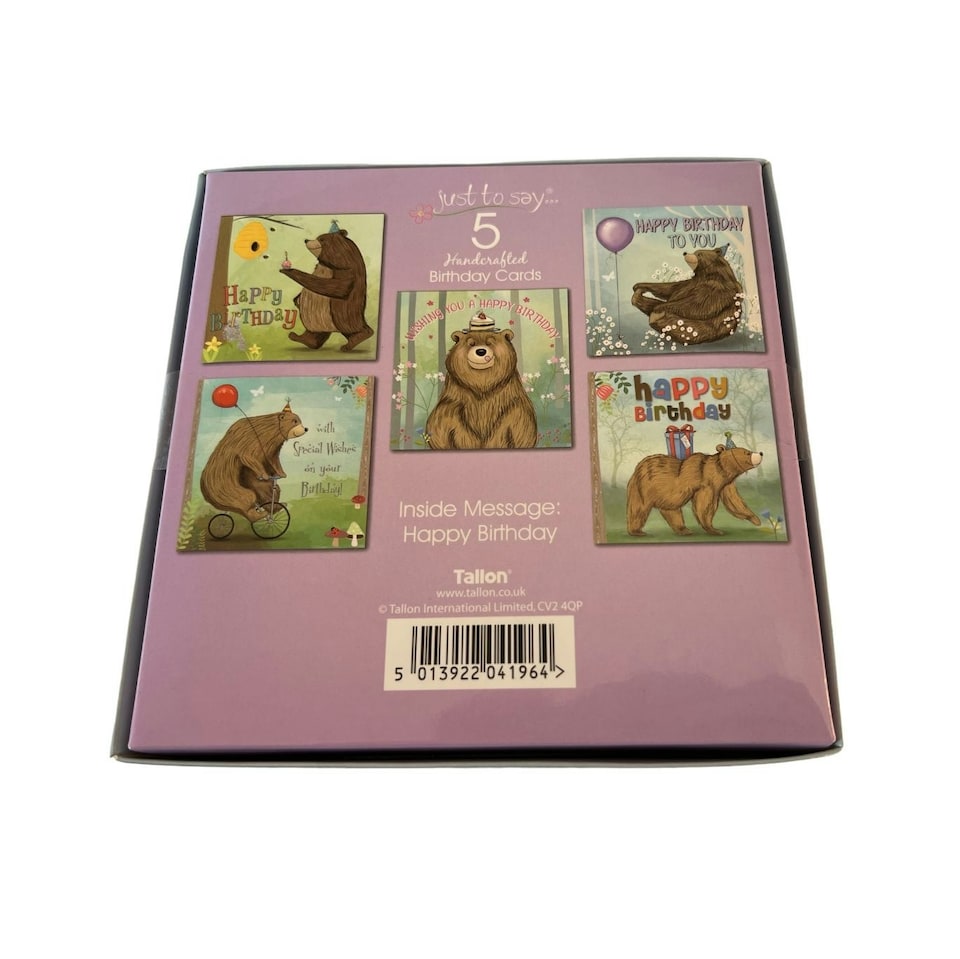 image 1 of Tallon Just To Say Hand Made Lux Teddy Birthday Card (Box of 5)