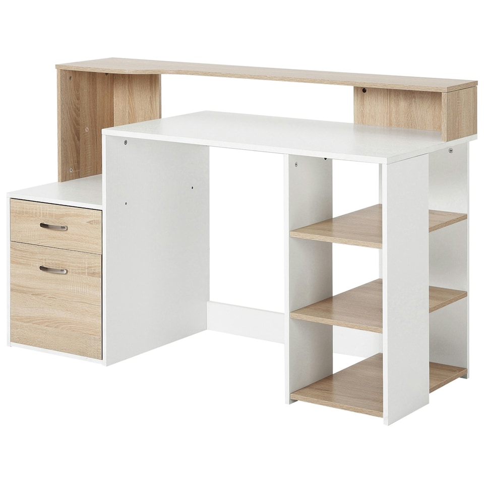image 1 of HOMCOM Multi-Storage & Workstation Desk Table Storage Shelves Home Office Oak