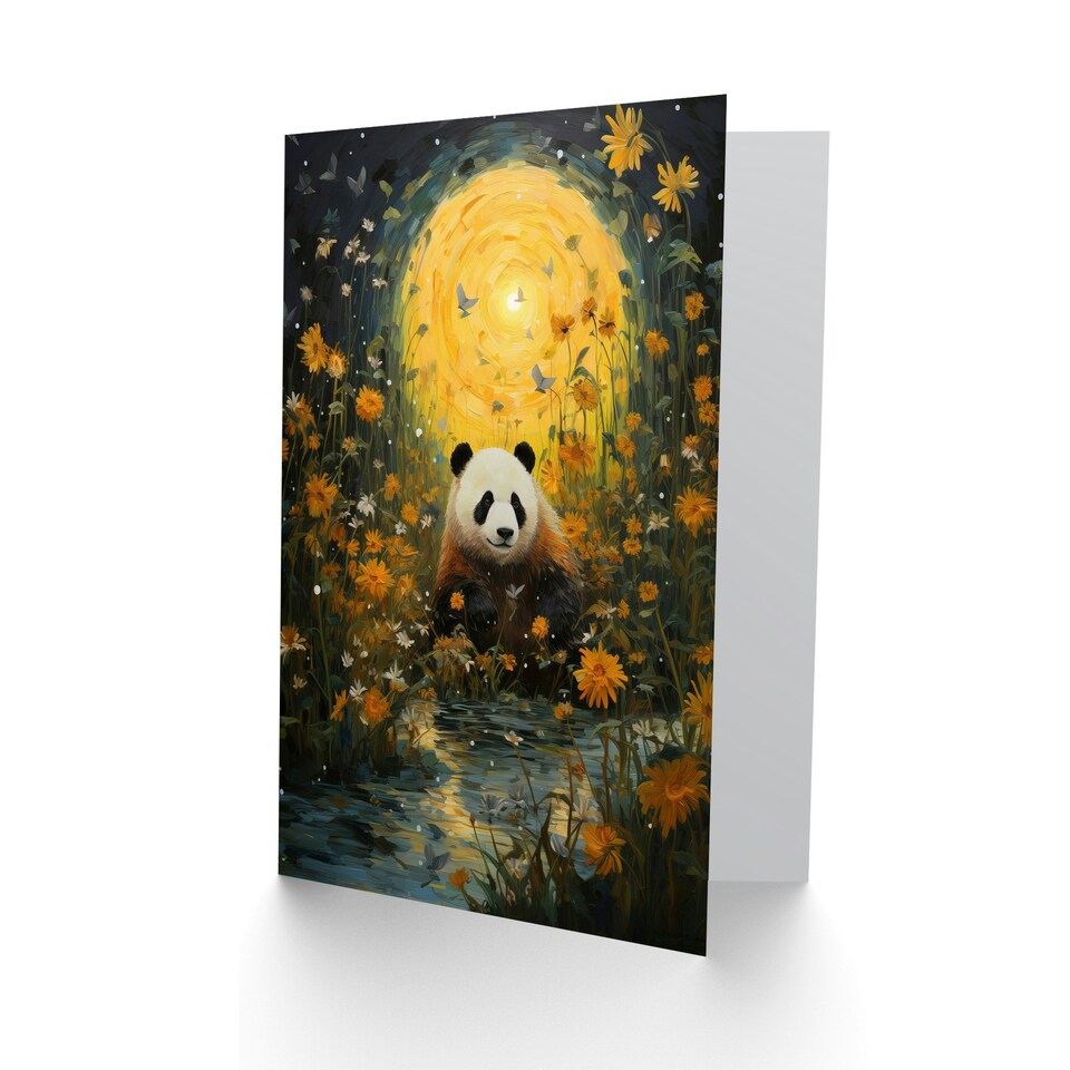 image 1 of Harvest Moon Wildflower Meadow Panda Children Kids Art Card