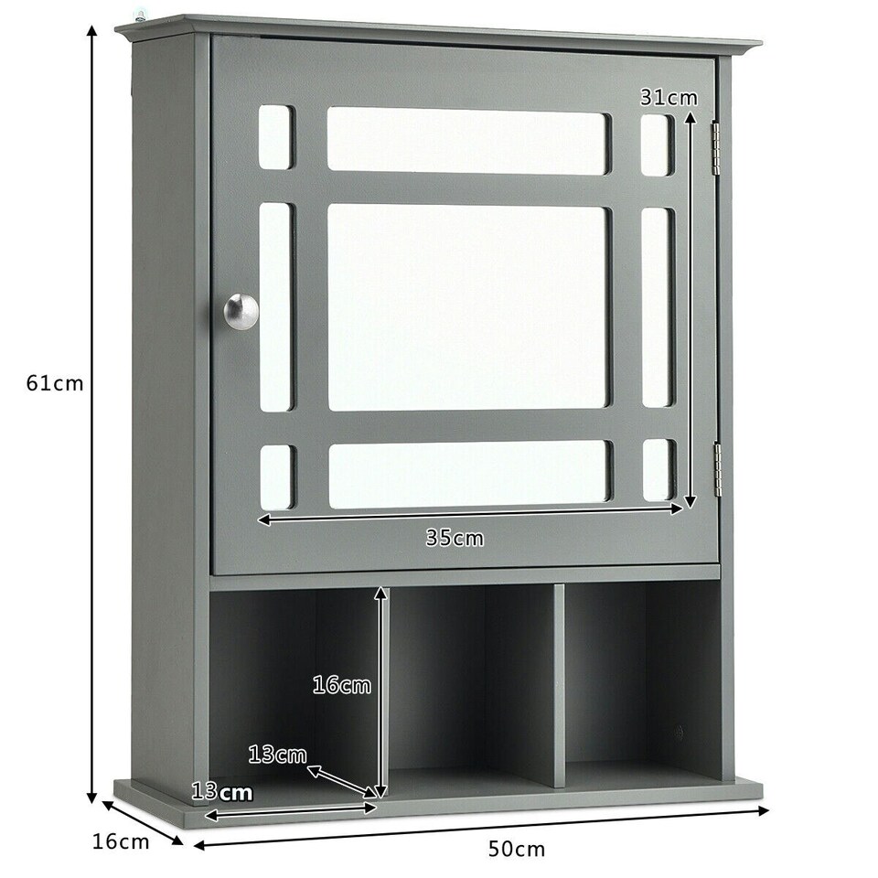 image 1 of COSTWAY Bathroom Wall Storage Cabinet Medicine Organizer Grey Grey