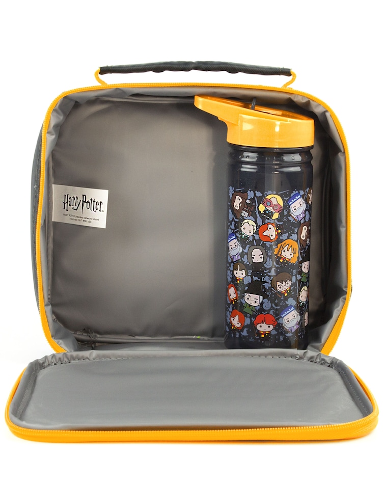 image 1 of Harry Potter Lunch Bag and Bottle Set | Character Adventure Harry, Ron, Hermione Chibi | Kids Food Carrier with Water Bottle | Insulated Bag Keeps Food Fresh
