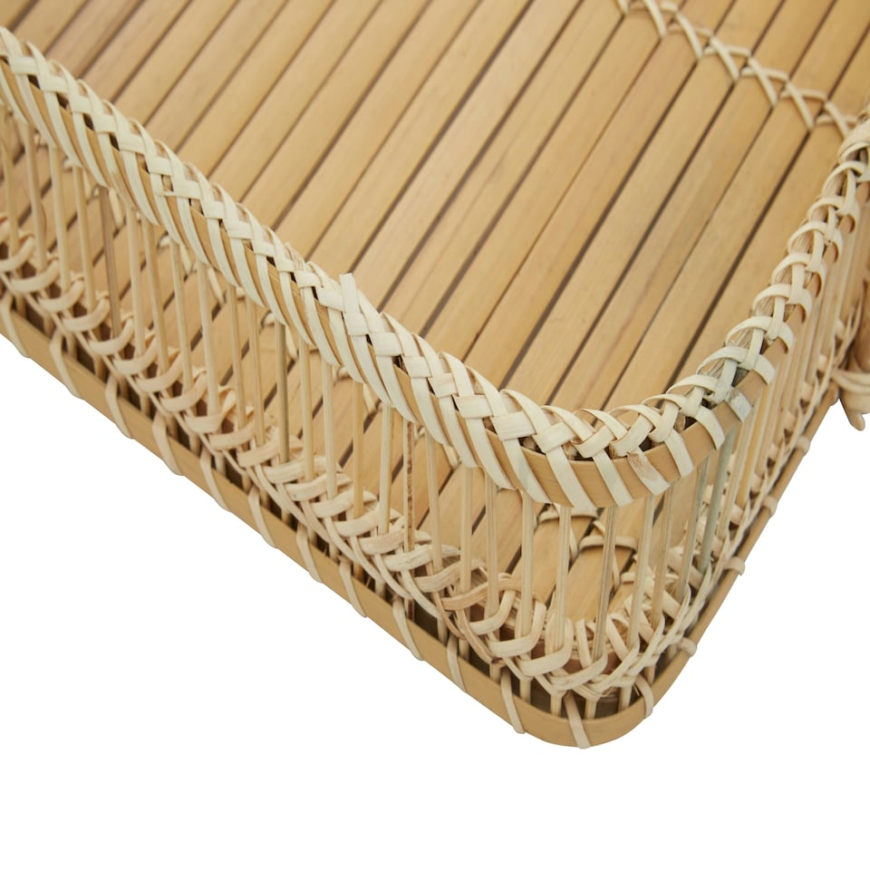 image 1 of Rustic Rattan/Bamboo Natural Rectangular Tray | Cream