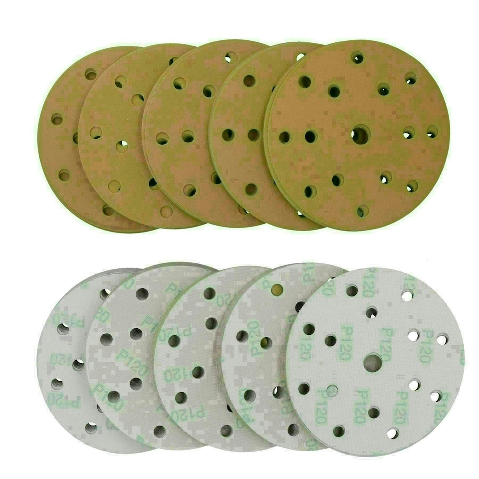 image 1 of 150mm Sanding Discs Aluminium Oxide Abrasive 120 Grit 15 Hole Hook + Loop 200pc