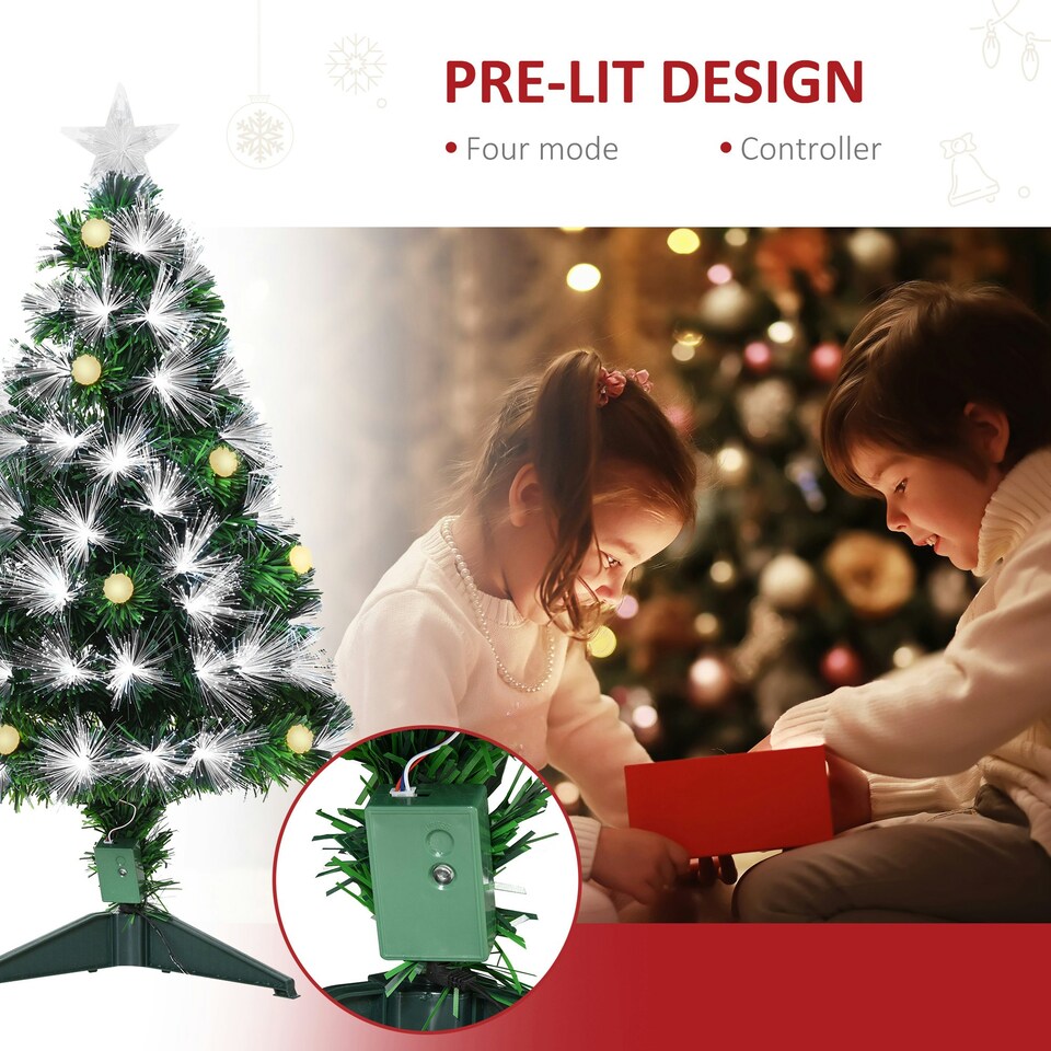 image 1 of HOMCOM 3ft White Light Artificial Christmas Tree w/ 90 LED Star Topper Tri-Base
