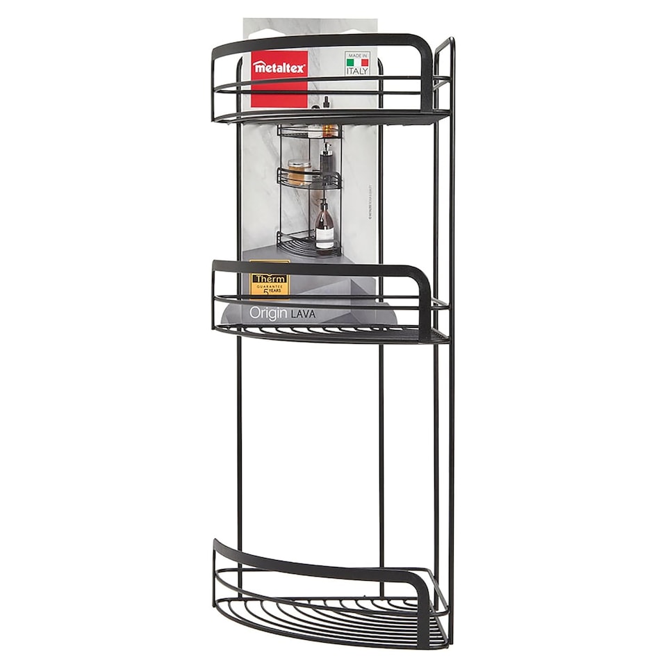 image 1 of Metaltex Origin Lava 3-Tier Corner Shelf Bathroom Storage Rack  - Black