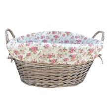 Antique Wash Finish Lined Wash Basket With Garden Rose Lining | Multi | Garden Rose