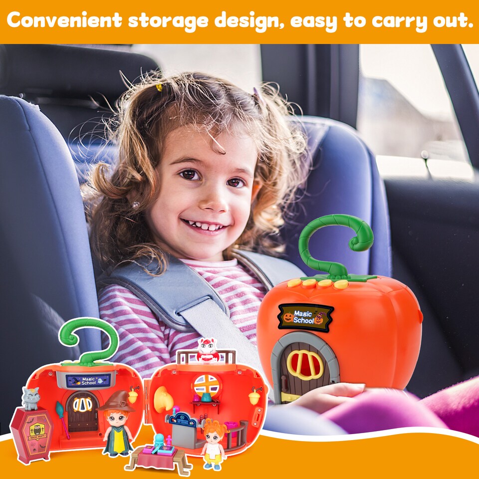 image 1 of Magic Pumpkin Doll House Playset with Characters Furniture and Classroom Accessories