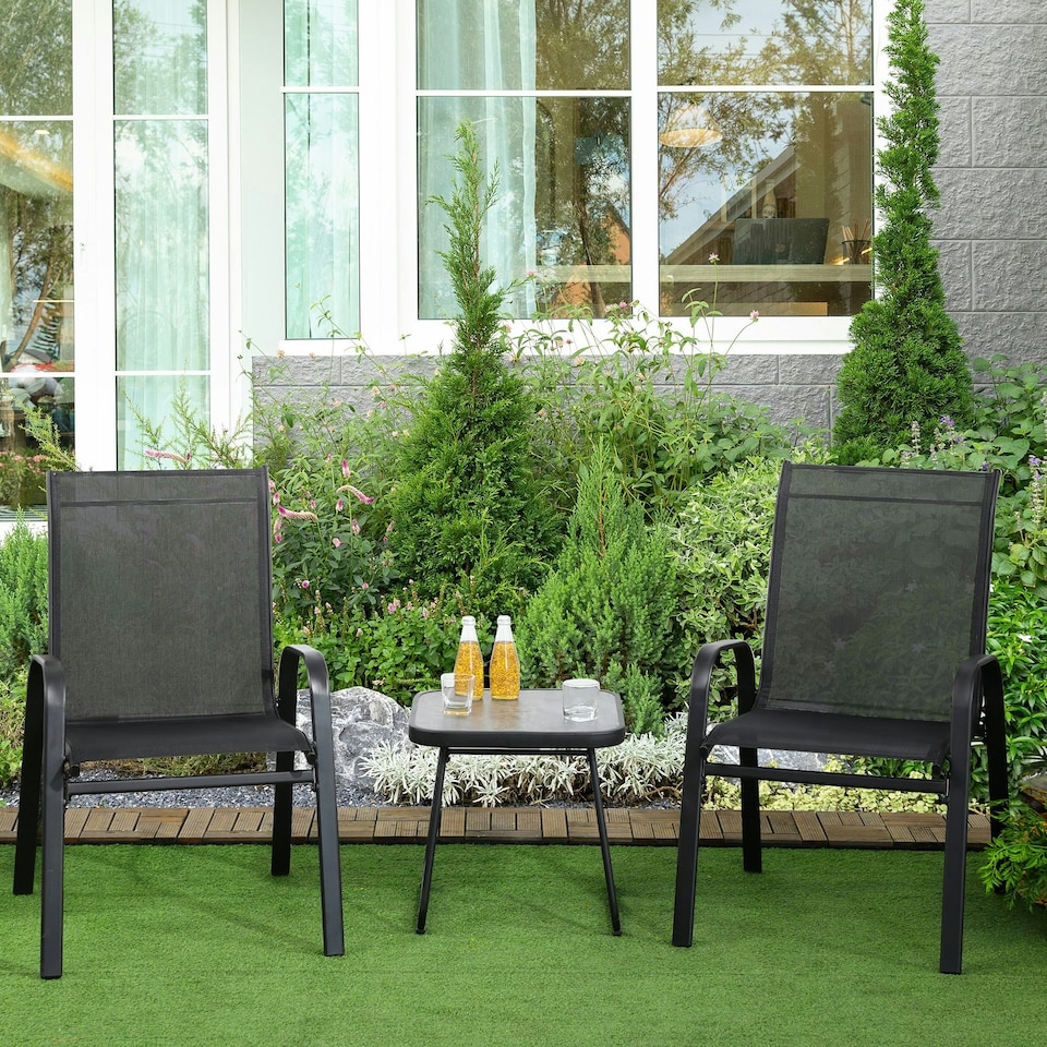image 1 of Outsunny 3PCs Bistro Set with Breathable Mesh Fabric Stackable Chairs