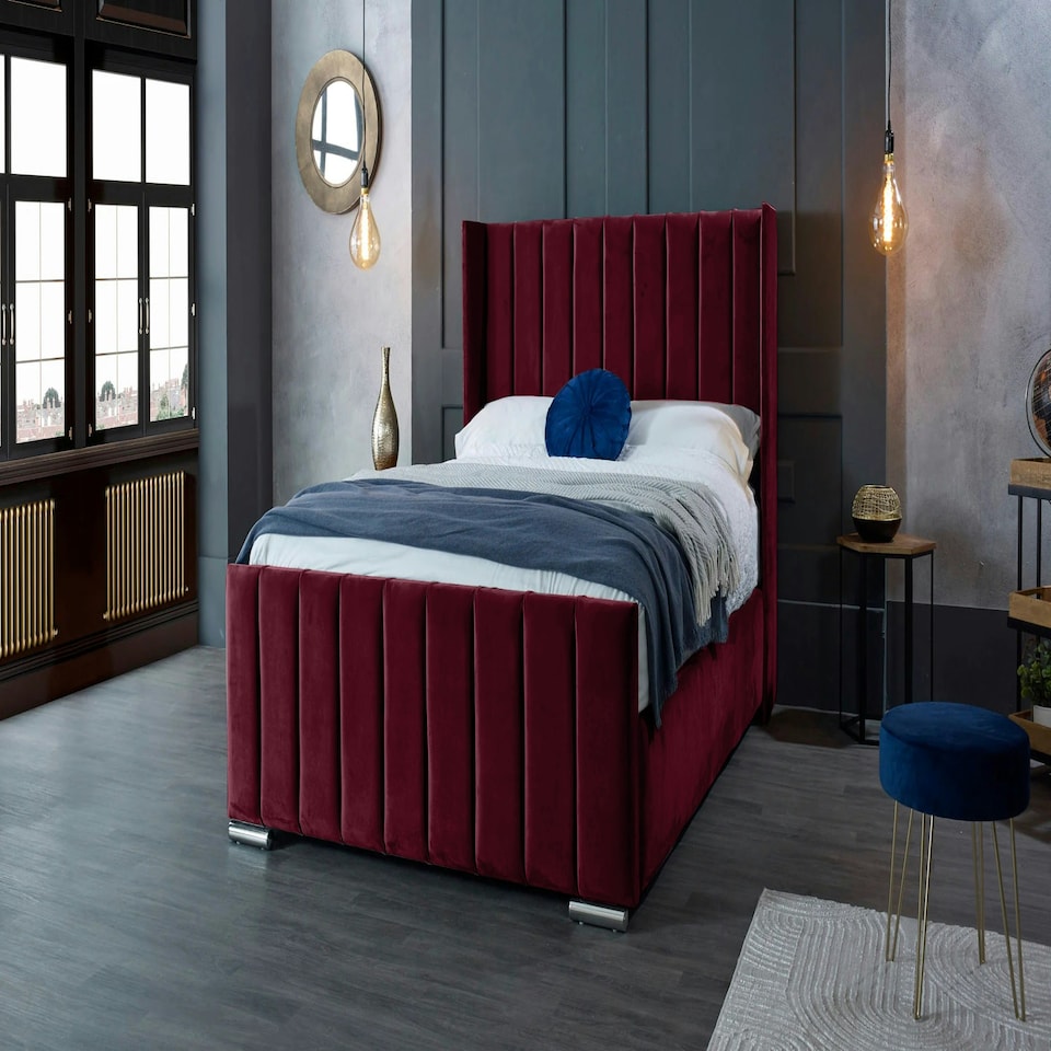 image 1 of Meriso Plush Maroon Super King Bed Frame - Maroon