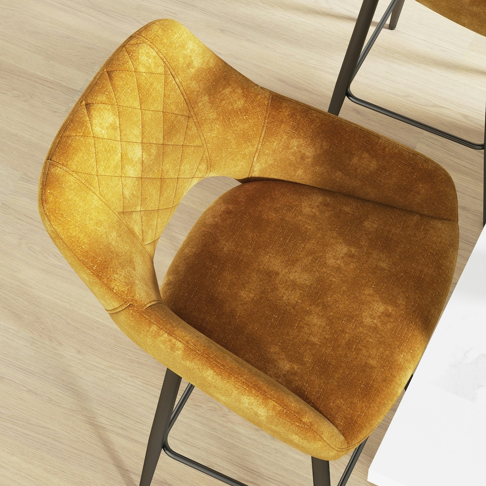 image 1 of HOMCOM Bar Stools Set of 2, Velvet-Touch Fabric Counter Height Bar Chairs Brown