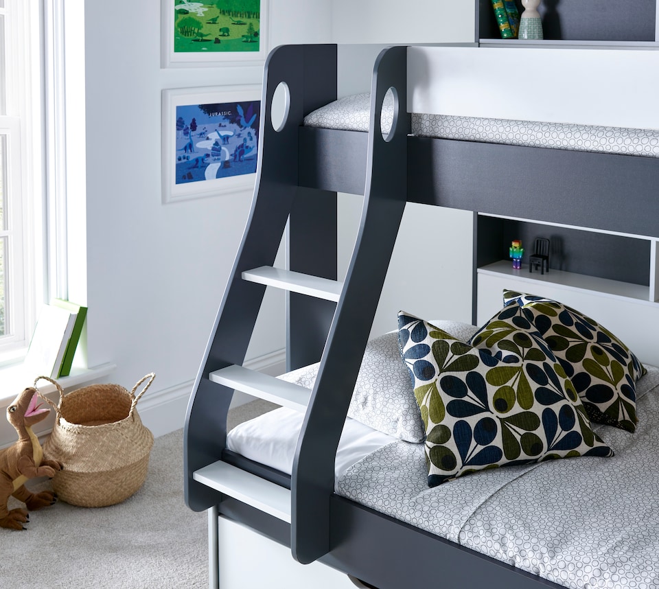 image 1 of Oliver Grey and White Storage Triple Sleeper And Noah Memory Foam Mattresses | Grey