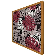 Tropical leaves in red, white & grey (Picutre Frame) Brown | Oak | L