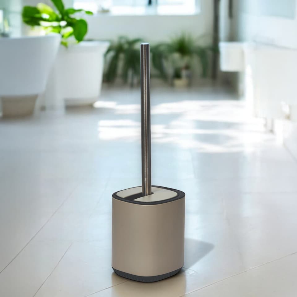 image 1 of Showerdrape Echo Beige Steel Toilet Brush & Holder | Cream | Beige | 1