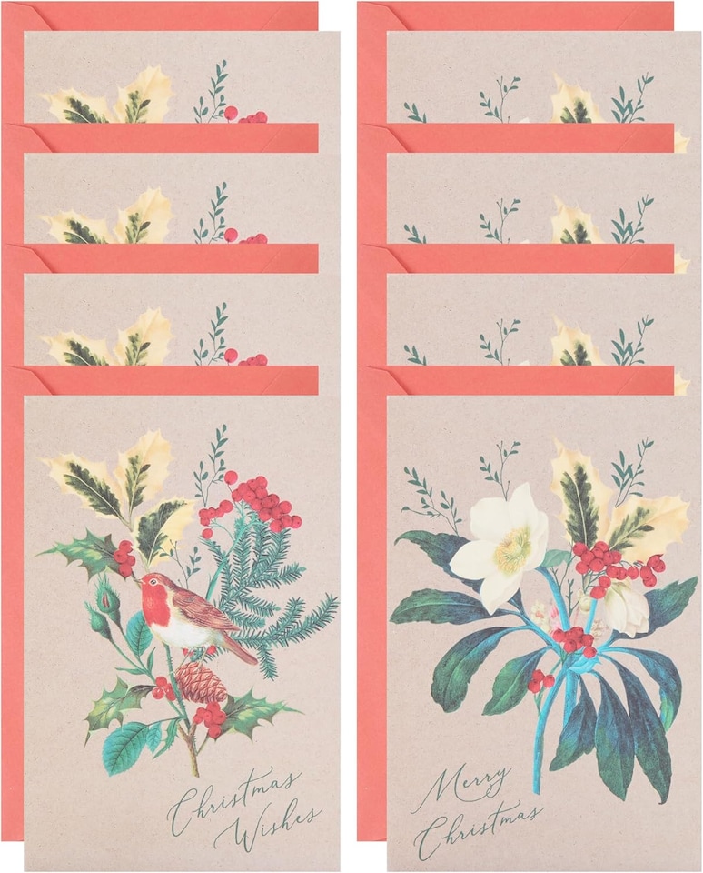 image 1 of Multipack of 8 RHS Rose & Robin Design Christmas Cards