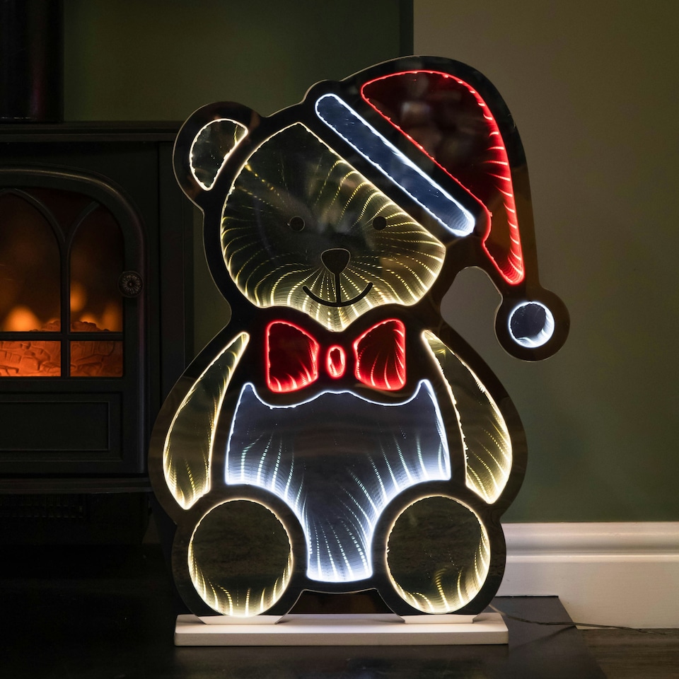 image 1 of 60cm Light up Teddy Bear in Santa Hat Christmas Infinity Decoration with LEDs