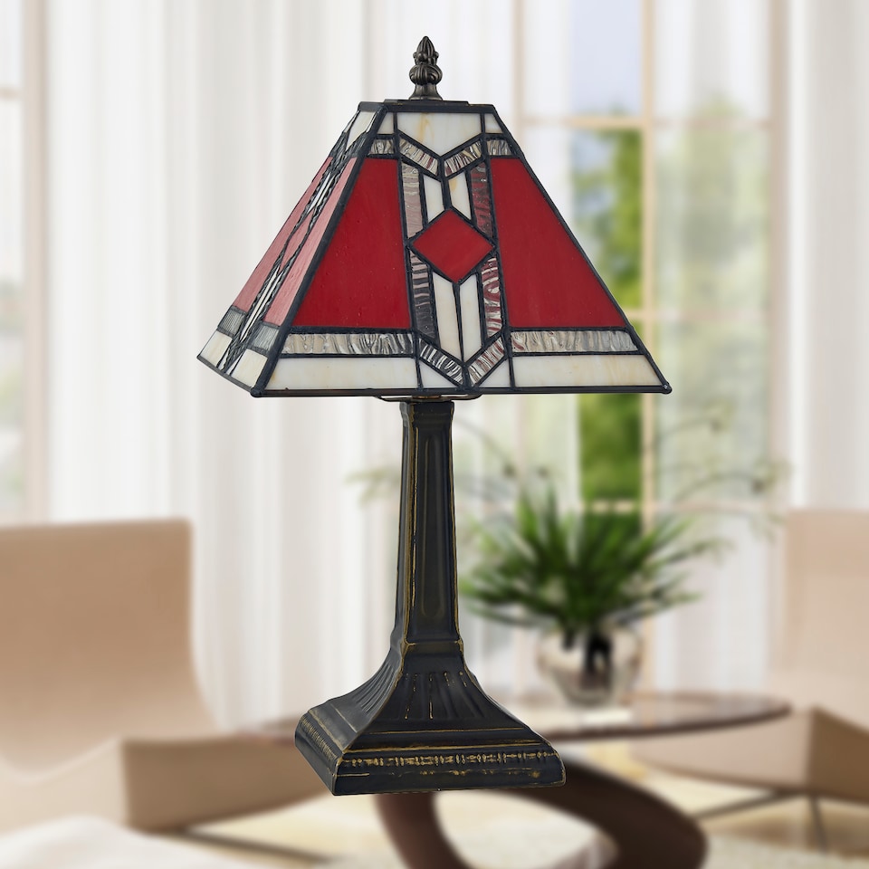 image 1 of Set of 2 Avon - Tiffany Coloured Glass 39cm Table Lamps