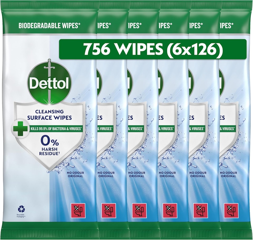 Dettol Disinfectant Wipes 6 X 126 Multipack Total 756 Ideal For Home Cleaning