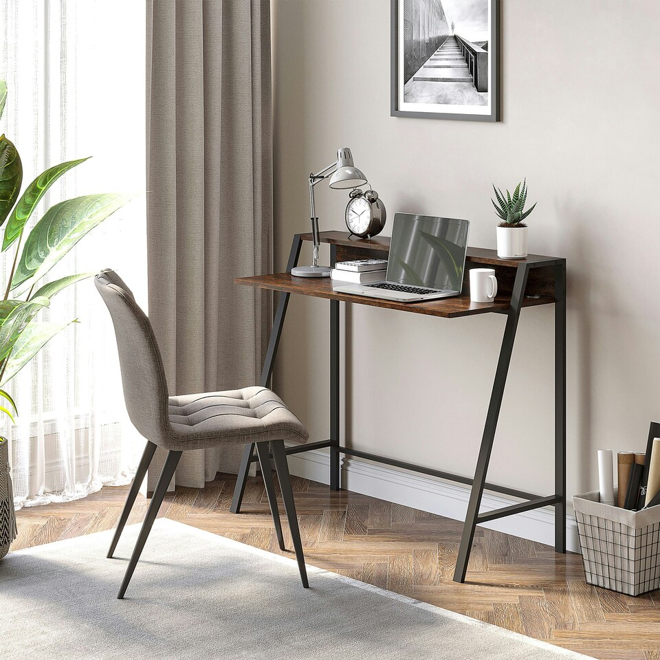 image 1 of HOMCOM 2-Tier Storage Computer Workstation Metal Frame Rustic Brown 84cm