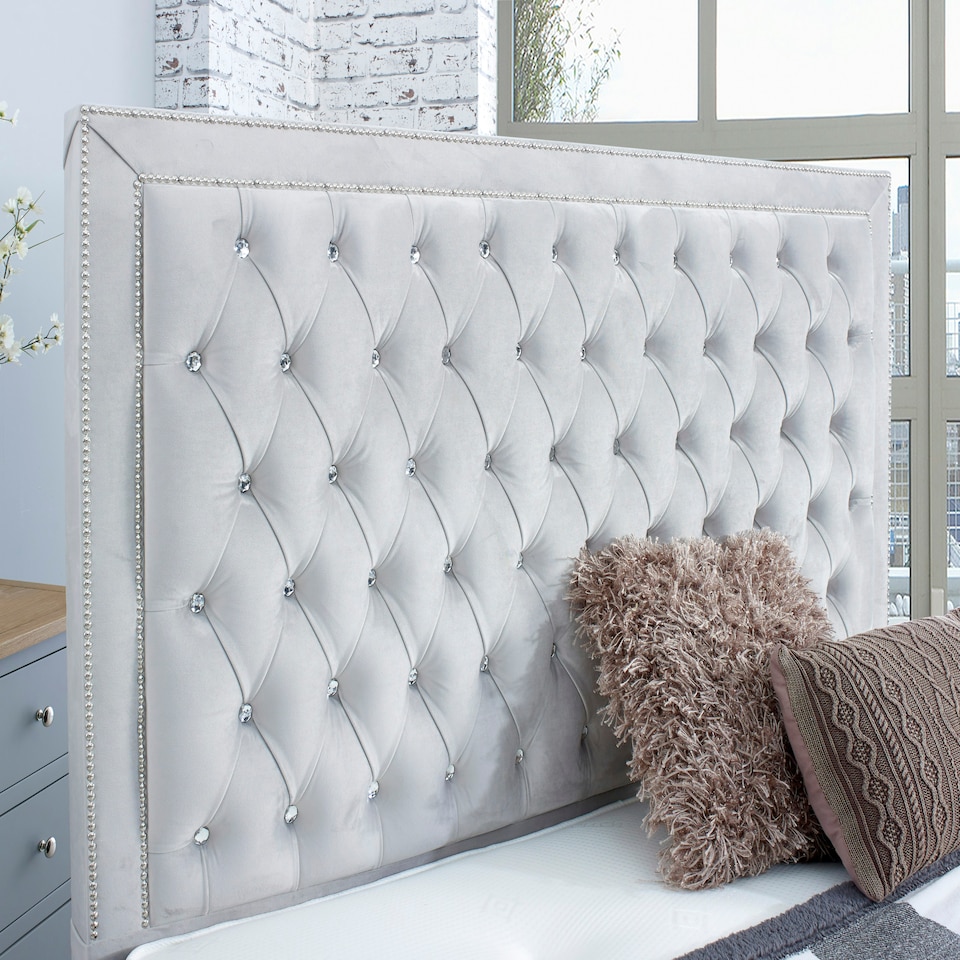 image 1 of Hendrick Plush Small Double Bed Frame - Silver