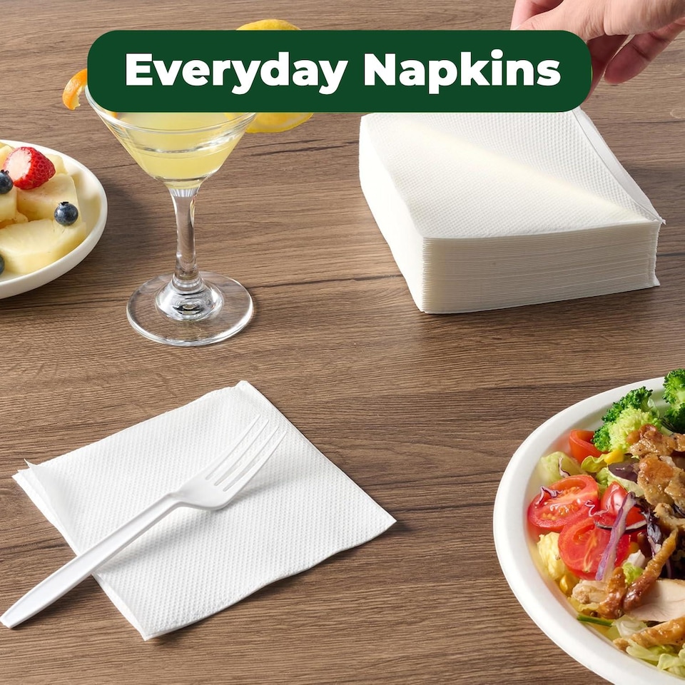 image 1 of ECONX White 2 Ply 4 Fold Paper Napkins Tissue Serviettes for Birthdays Weddings Parties Pack of 1000