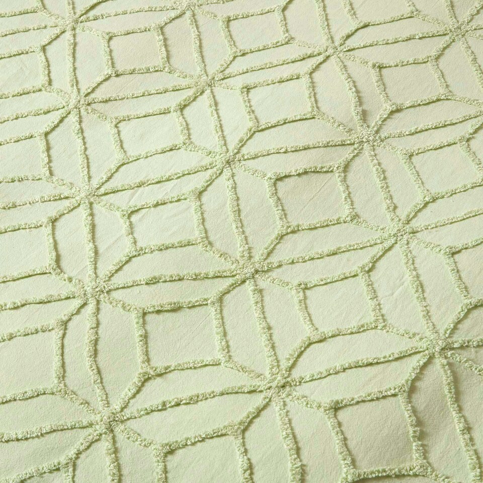 image 1 of Homescapes Sage Green Diamond Cotton Tufted Duvet Cover Set - King | Multi | King