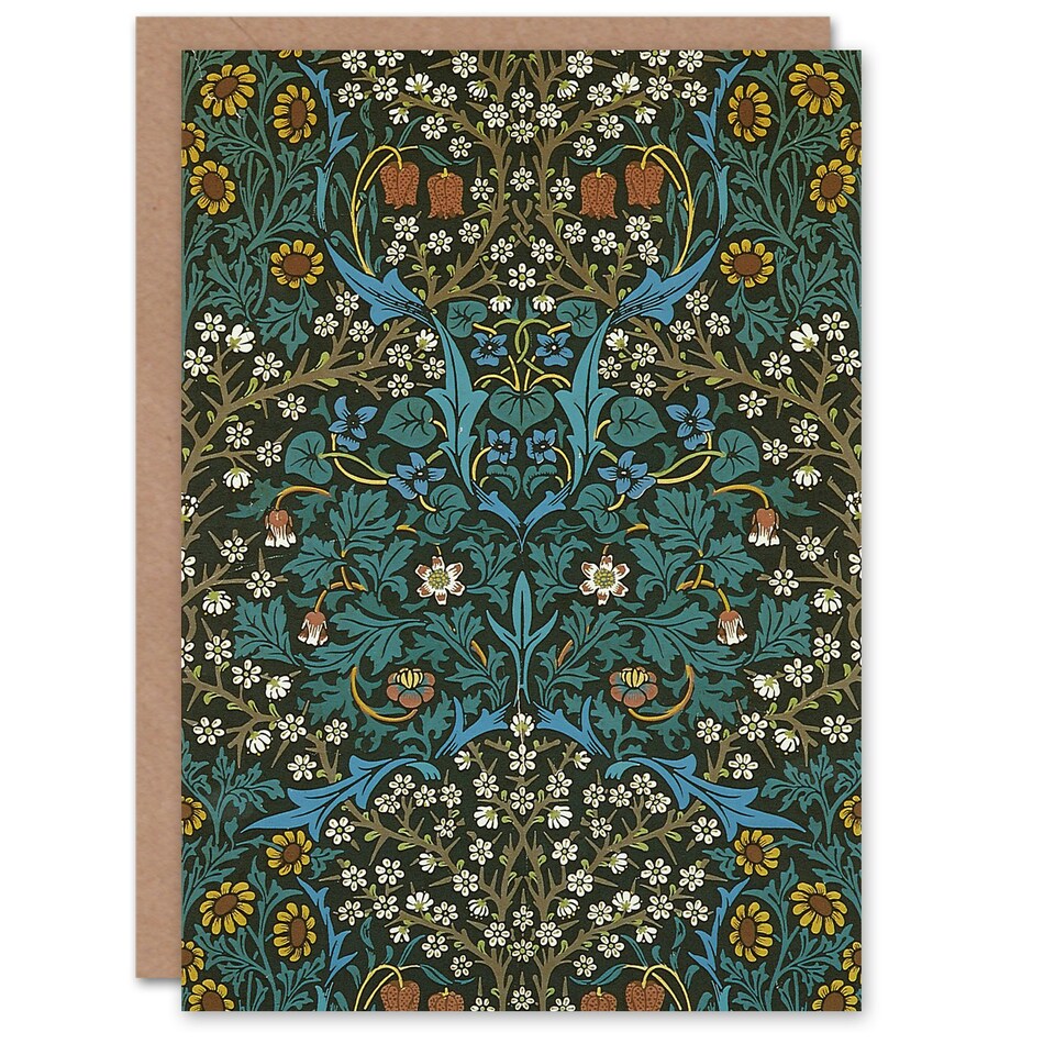 image 1 of William Morris Art Card Tulip and Daisy Flowers Pattern