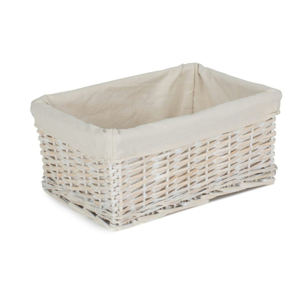 image 1 of White Wash Wicker Storage Basket with White Lining White | White | L