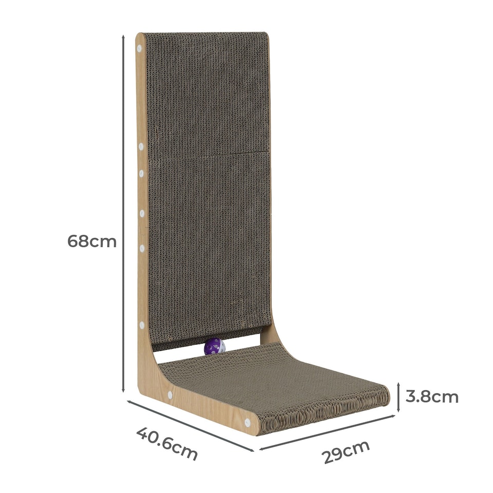 image 1 of Skylos L Shaped 68cm Cat Scratching Board with Ball Toy Wall Furniture