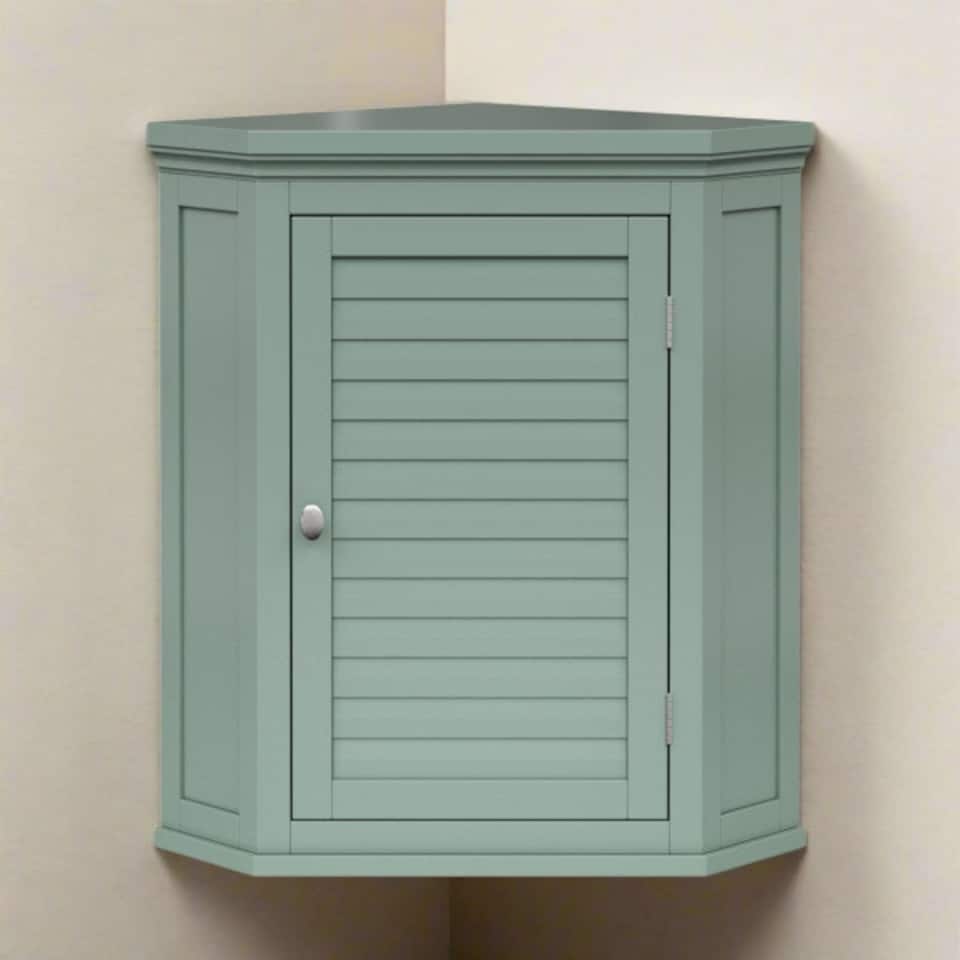 image 1 of Teamson Home Glancy Removable Corner Wall Cabinet with Faux Louvered Door, Sage Green