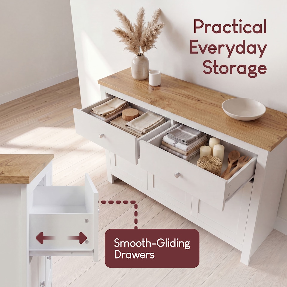image 1 of Vida Designs Arlington 2 Drawer 3 Door Sideboard Shaker Buffet Cabinet Storage, White & Oak | White | White & Oak | 1