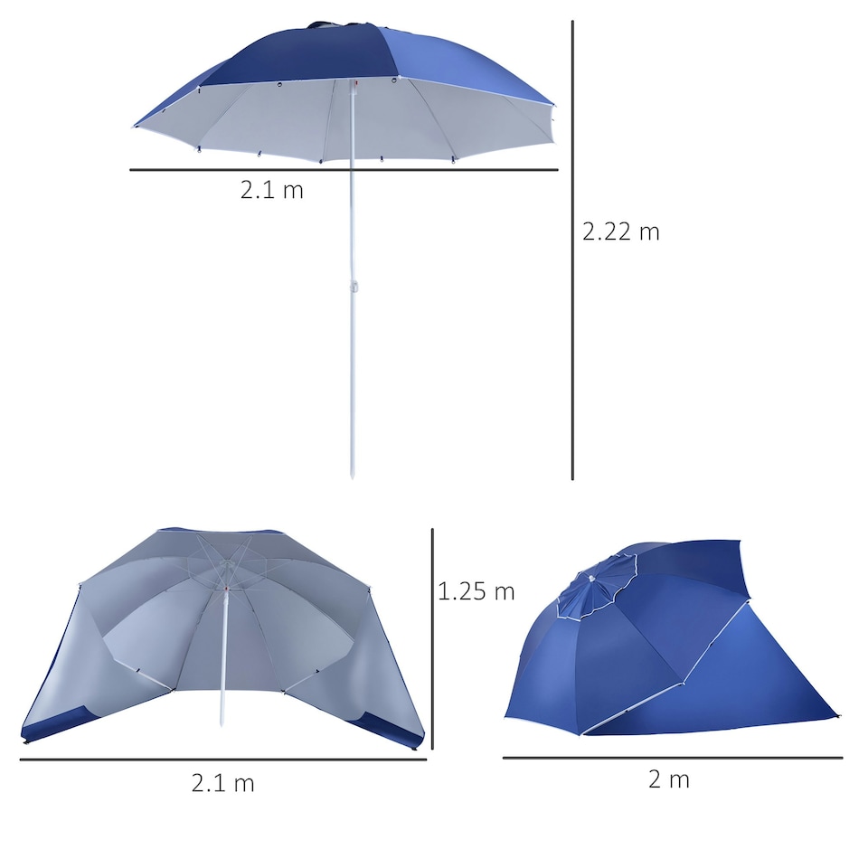image 1 of Outsunny 2m Beach Umbrella Sun Shelter 2 in 1 Umbrella UV Protection Steel Blue