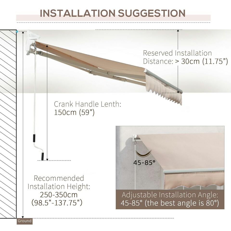 image 1 of Outsunny Manual Retractable Awning Garden Shelter Canopy 3 x 2m Beige