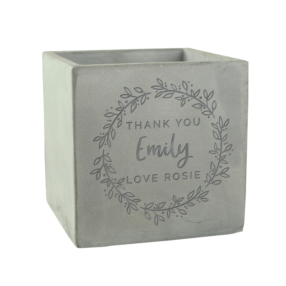 image 1 of Personalised Floral Wreath Concrete Plant Pot Grey